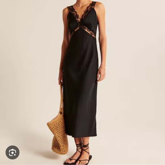 Abercrombie & Fitch black lace midi dress - Picture 1 of 5